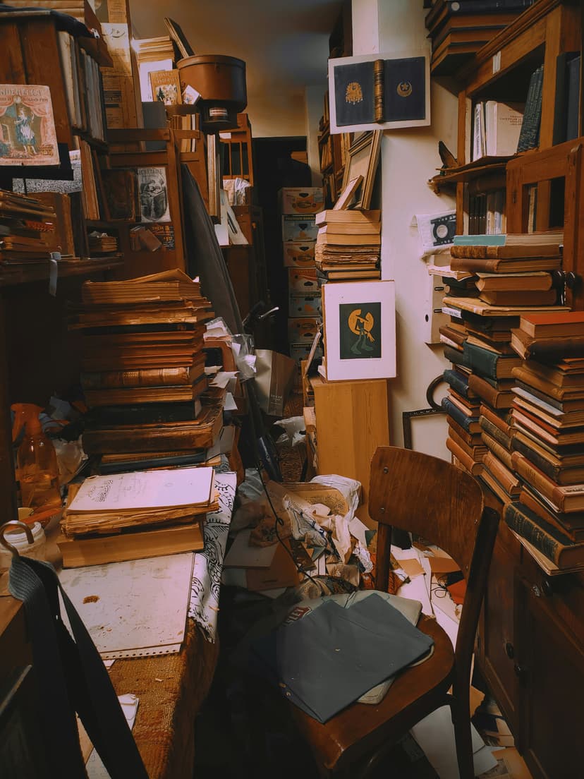 A room overflowing with books and personal items